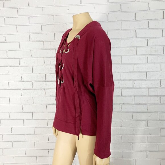Active USA Women’s Y2K Maroon Lace-Up Baddie Sweatshirt - Picture 4 of 12